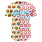Custom White Sky Blue Valentine's Day Donut Meets Hamburger Authentic Baseball Jersey