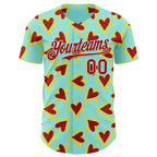 Custom Ice Blue Red Valentine's Day Love Heart Authentic Baseball Jersey