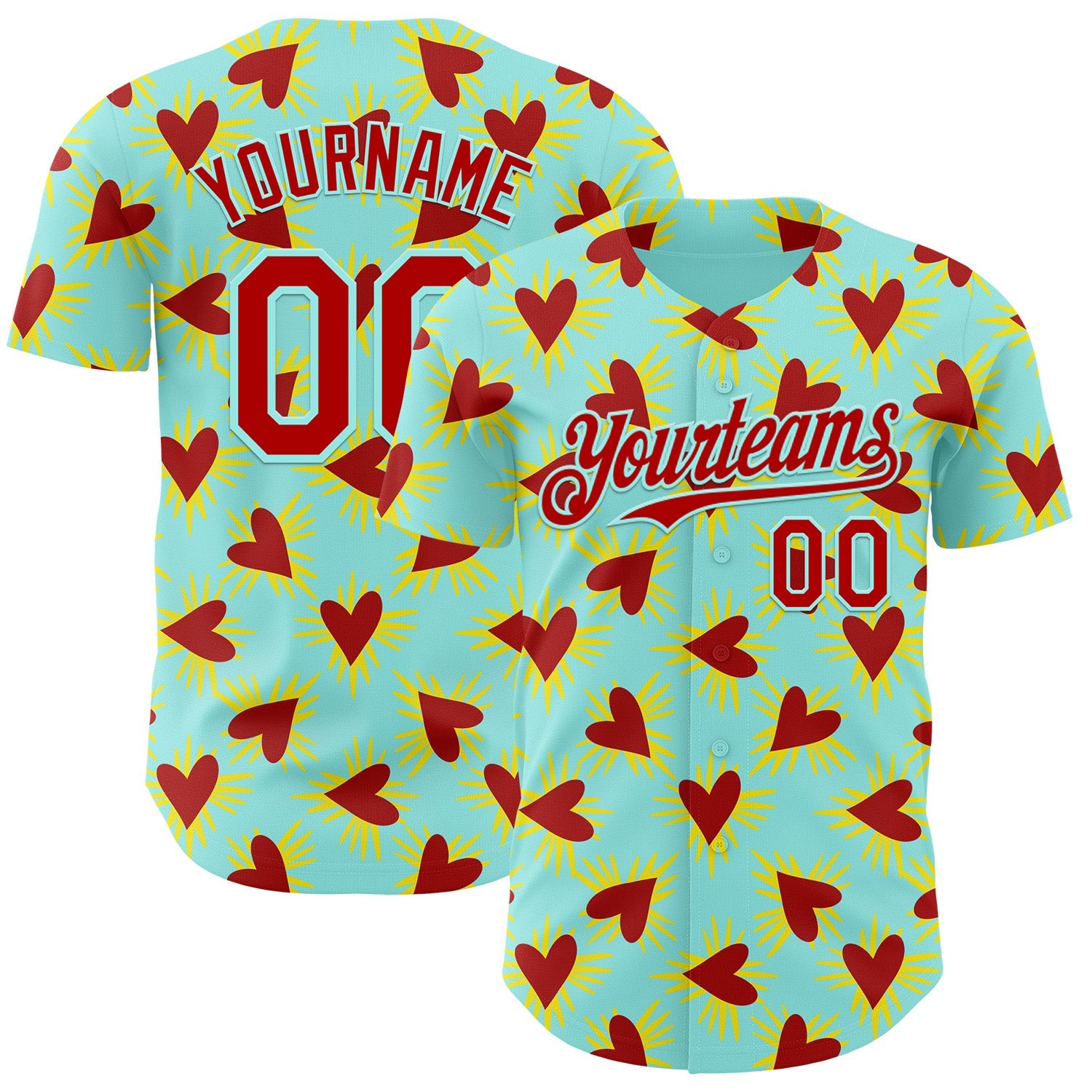 Custom Ice Blue Red Valentine's Day Love Heart Authentic Baseball Jersey