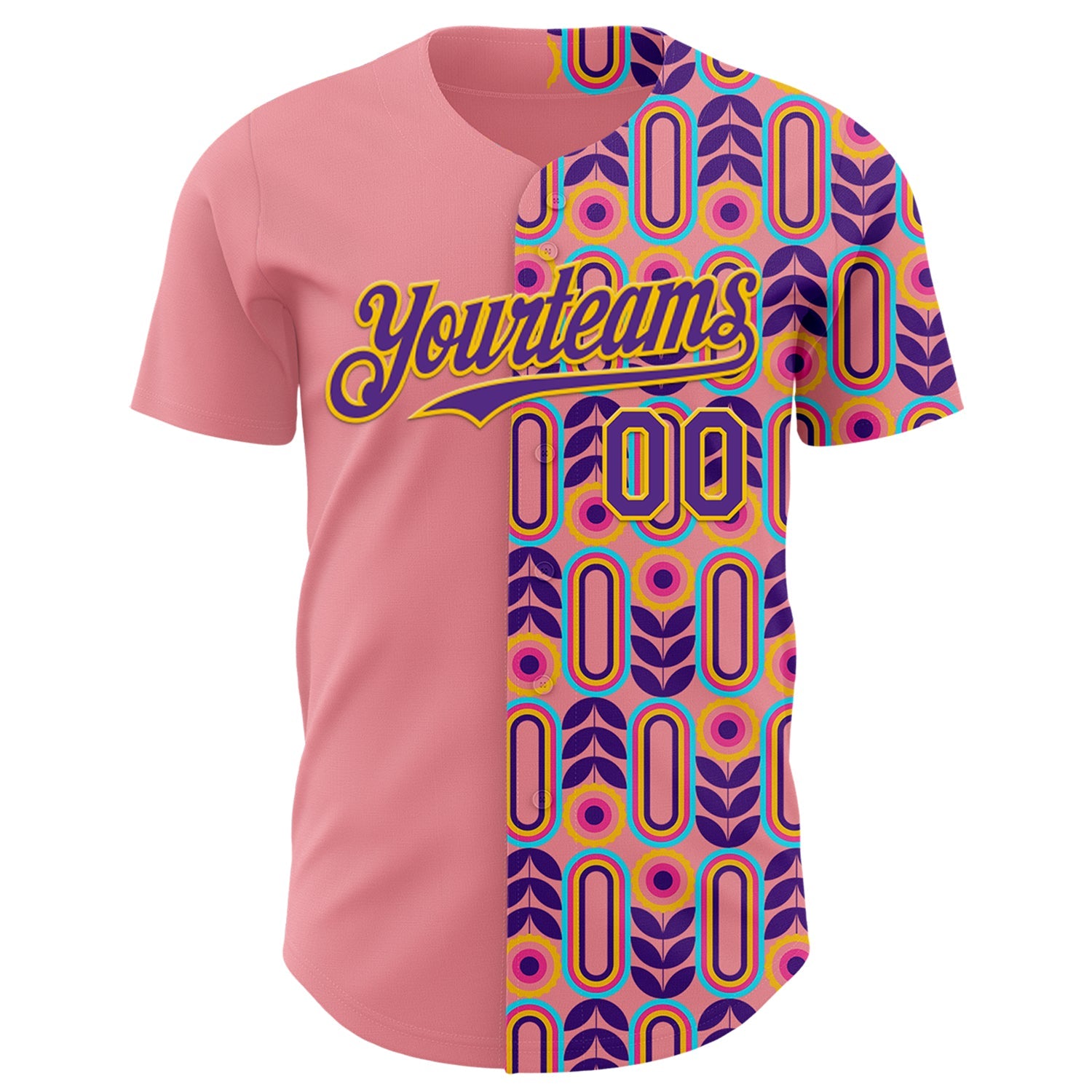 Custom Medium Pink Purple-Yellow Valentine's Day Flower Authentic Baseball Jersey