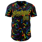 Custom Black Light Yellow Valentine's Day Arrow Pride Month Love Is Love Authentic Baseball Jersey