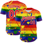 Custom Rainbow Fire Red-White Valentine's Day Love Heart Pride Month Love Is Love Authentic Baseball Jersey