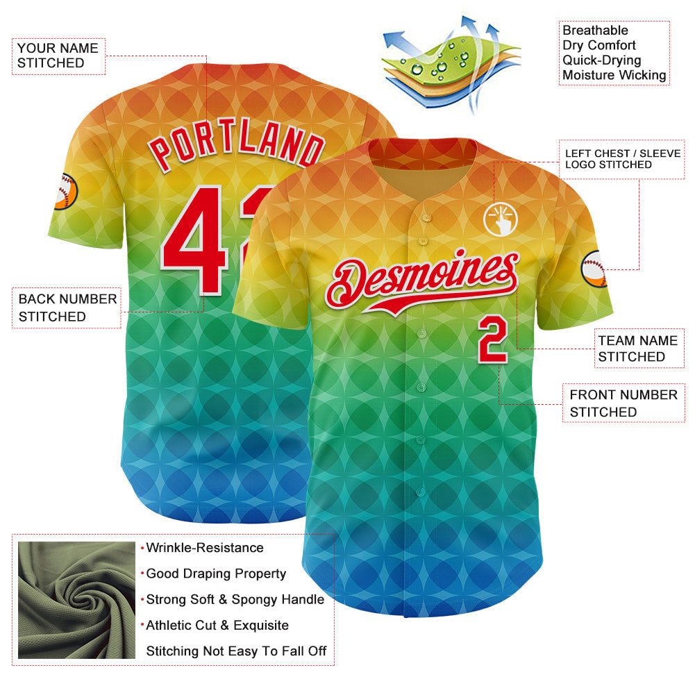 Custom Yellow Fire Red Green Blue-White Valentine's Day Pride Month Love Is Love Authentic Baseball Jersey