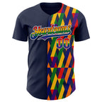 Custom Navy Rainbow-White Valentine's Day Pride Month Love Is Love Authentic Baseball Jersey