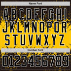 Custom Black Yellow-White 3D Pattern Abstract Splatter Paint Hockey Lace Neck Jersey