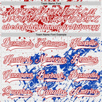 Custom White Red-Thunder Blue 3D Pattern Abstract Splatter Paint Hockey Lace Neck Jersey