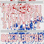 Custom White Red-Thunder Blue 3D Pattern Abstract Splatter Paint Hockey Lace Neck Jersey