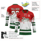 Custom Red White-Green 3D Pattern Abstract Splatter Paint Mexico Christmas Hockey Lace Neck Jersey