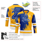 Custom Gold Royal-White 3D Pattern Abstract Splatter Paint Hockey Lace Neck Jersey