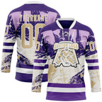 Custom Purple Vegas Gold-White 3D Pattern Abstract Splatter Paint Hockey Lace Neck Jersey