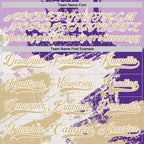 Custom Purple Vegas Gold-White 3D Pattern Abstract Splatter Paint Hockey Lace Neck Jersey