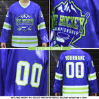 Custom Purple Green-White 3D Pattern Abstract Splatter Paint Grunge Hockey Lace Neck Jersey