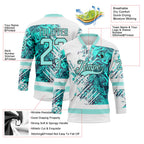 Custom White Ice Blue-Black 3D Pattern Abstract Splatter Paint Hockey Lace Neck Jersey