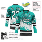 Custom Aqua White-Black 3D Pattern Abstract Splatter Paint Hockey Lace Neck Jersey