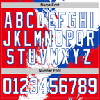 Custom White Thunder Blue-Red 3D Pattern Abstract Splatter Paint Hockey Lace Neck Jersey