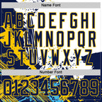Custom White Navy-Yellow 3D Pattern Abstract Splatter Paint Hockey Lace Neck Jersey