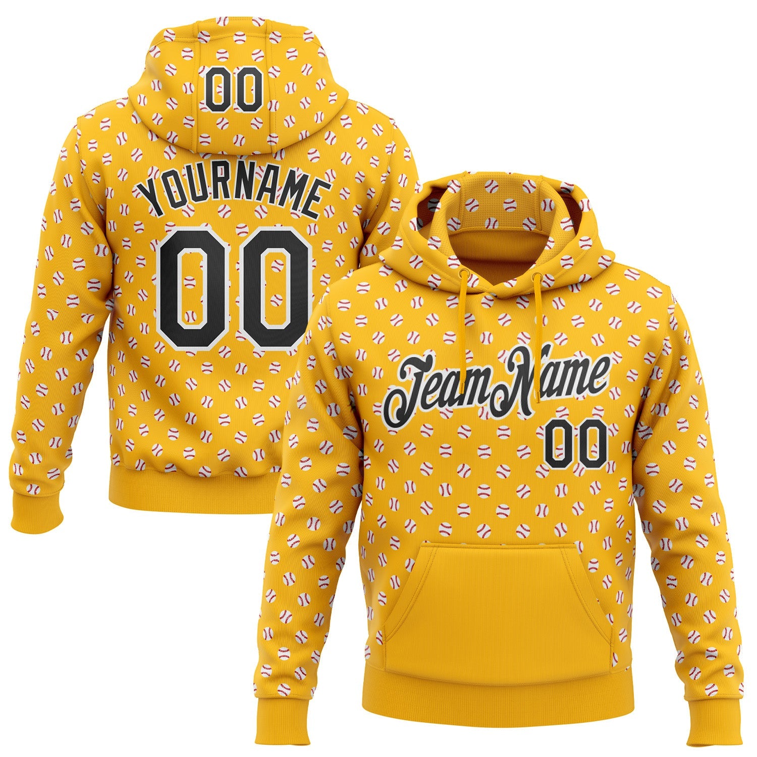 Custom Stitched Gold Black-White 3D Pattern Design Baseball Game Day Pittsburgh Inspired Sports Pullover Sweatshirt Hoodie