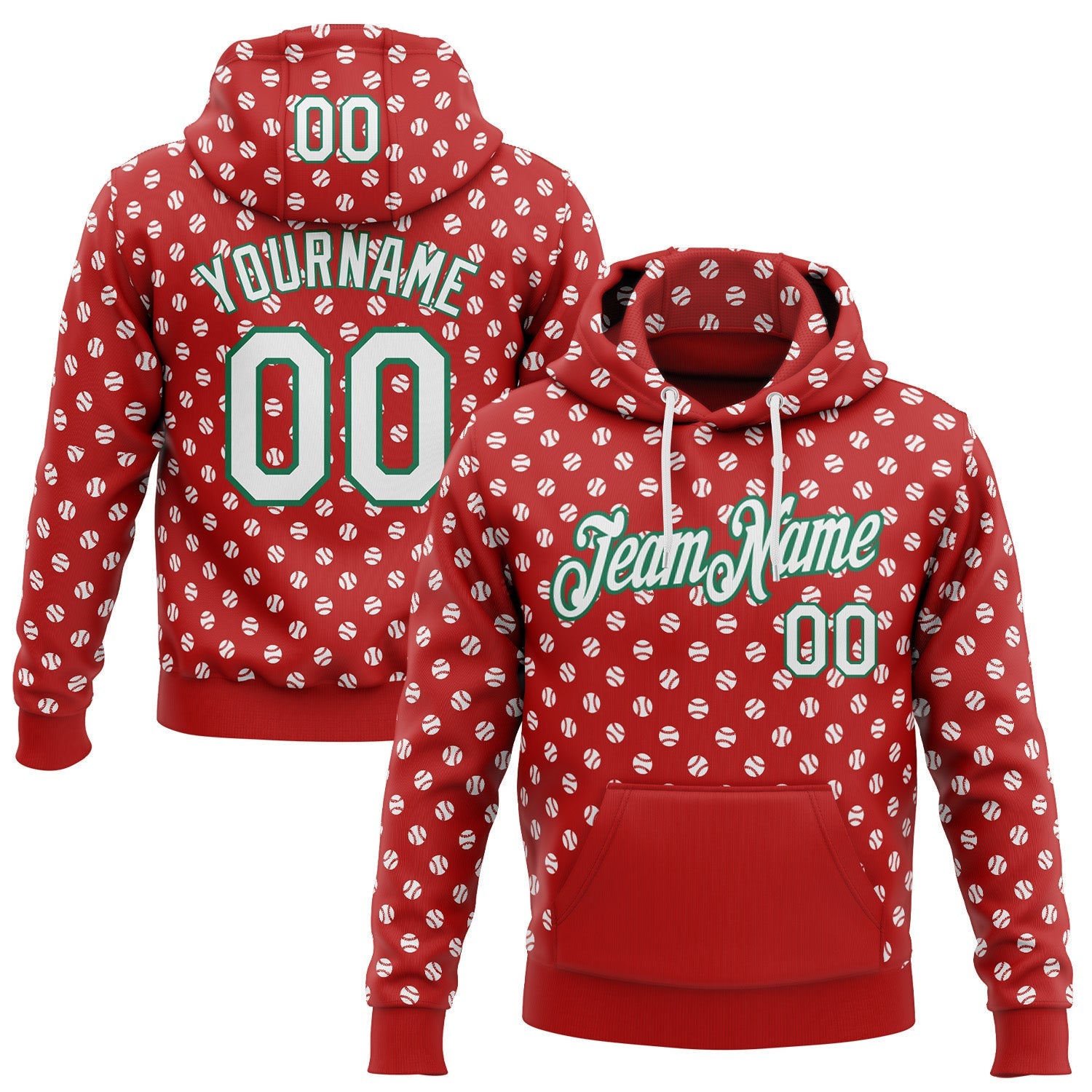 Custom Stitched Red White-Kelly Green 3D Pattern Design Baseball Game Day Houston Inspired Sports Pullover Sweatshirt Hoodie