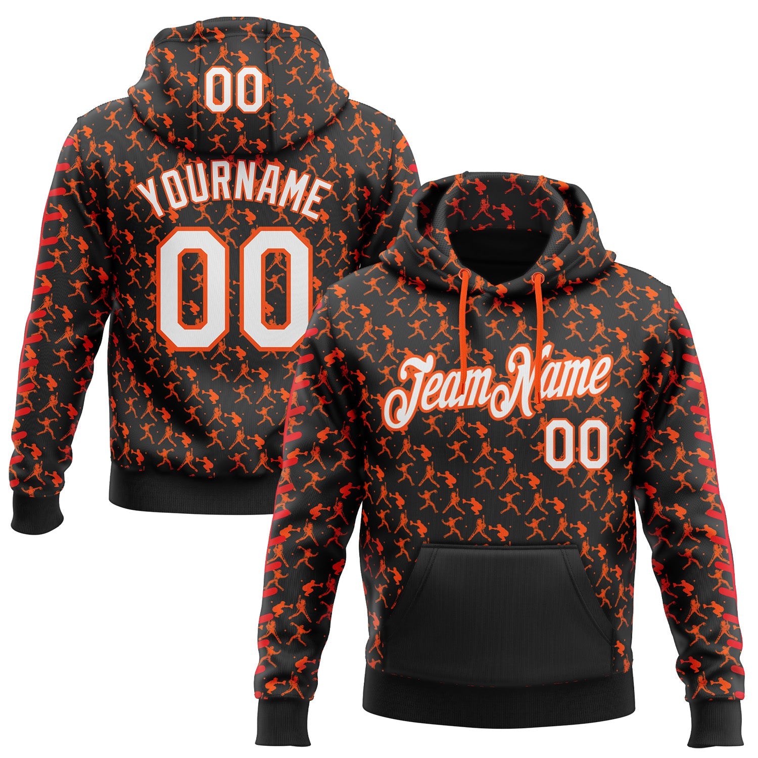 Custom Stitched Black White Orange-Red 3D Pattern Design Baseball Game Day Cincinnati Inspired Sports Pullover Sweatshirt Hoodie