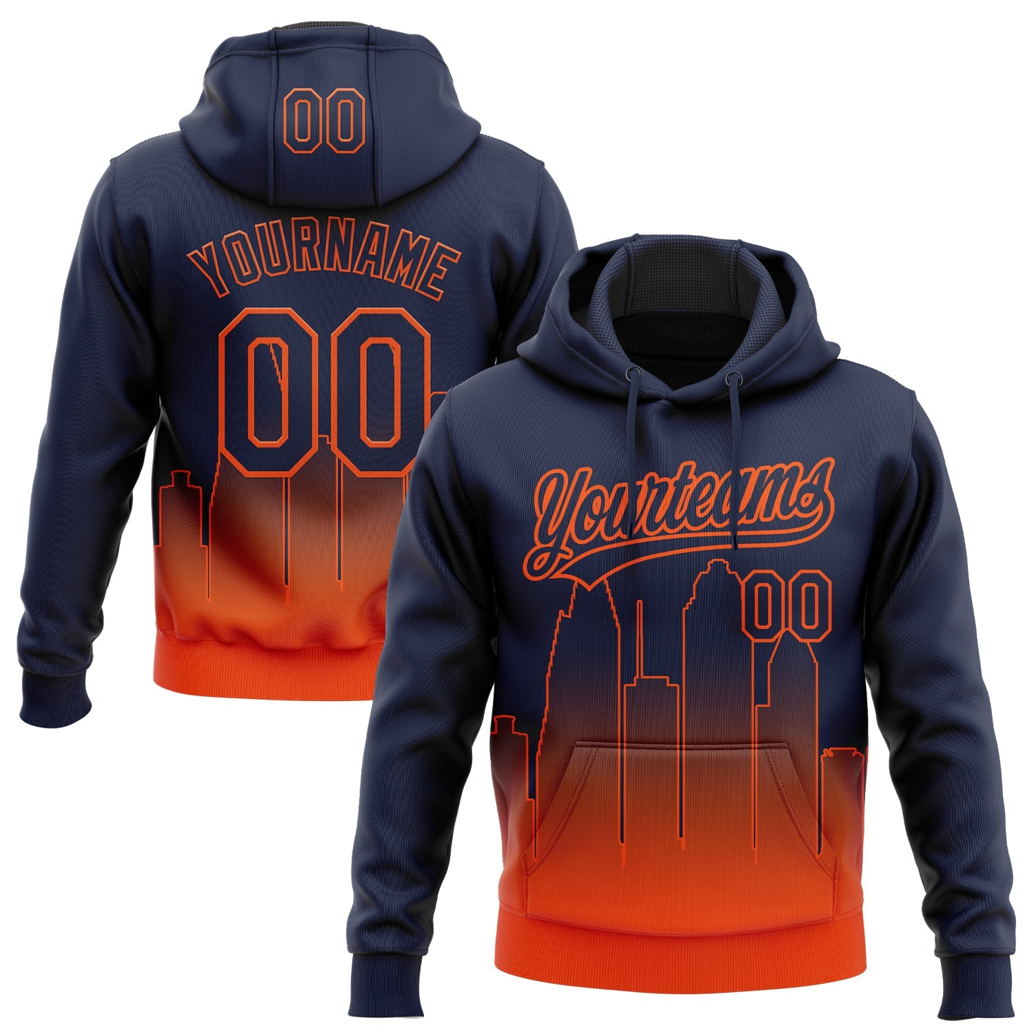 Custom Stitched Navy Orange 3D Gradient Fashion Houston City Edition Sports Pullover Sweatshirt Hoodie