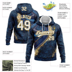 Custom Stitched Navy White-Old Gold 3D Pattern Design Abstract Marble Sports Pullover Sweatshirt Hoodie