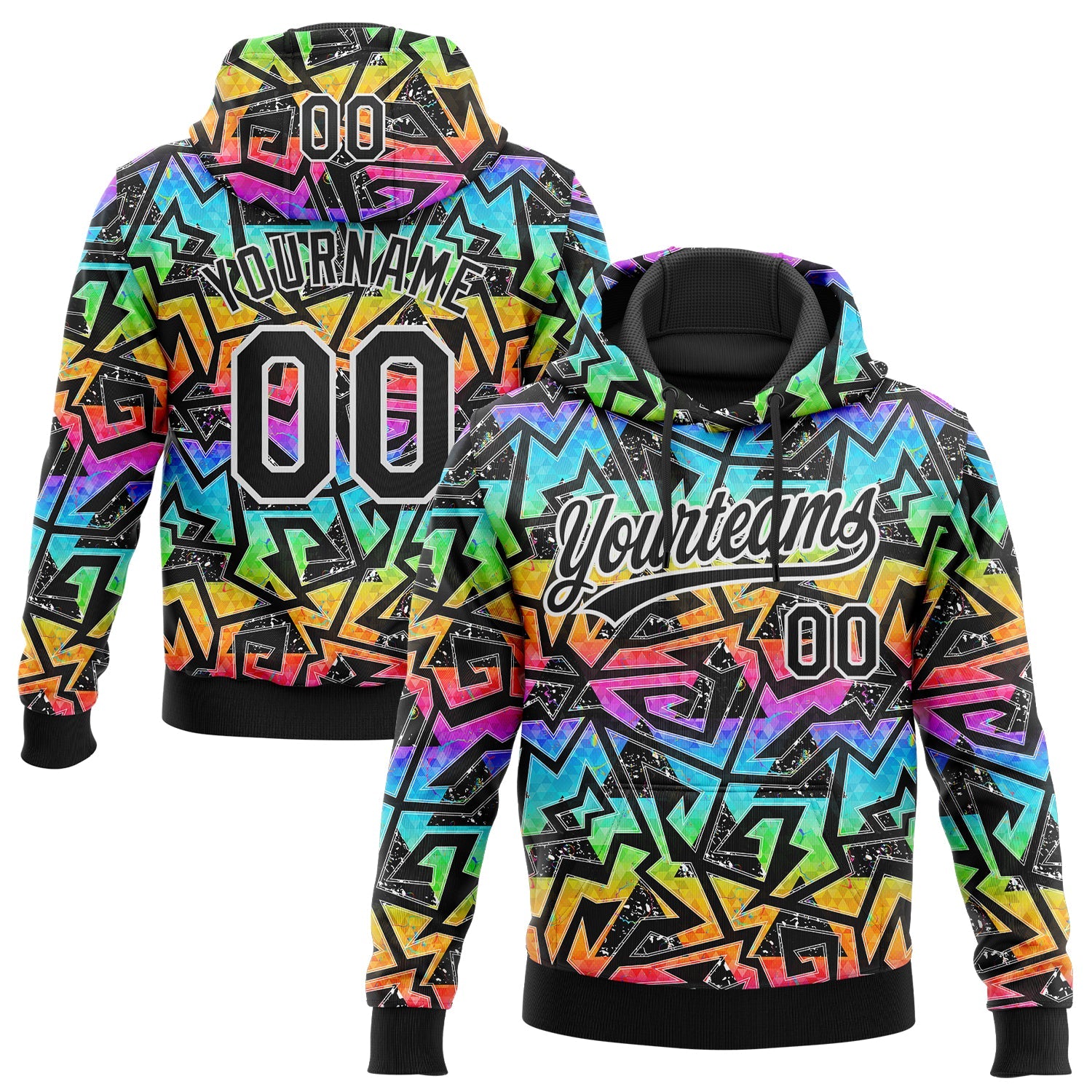Custom Stitched Graffiti Pattern Black-White 3D Abstract Geometric Sports Pullover Sweatshirt Hoodie