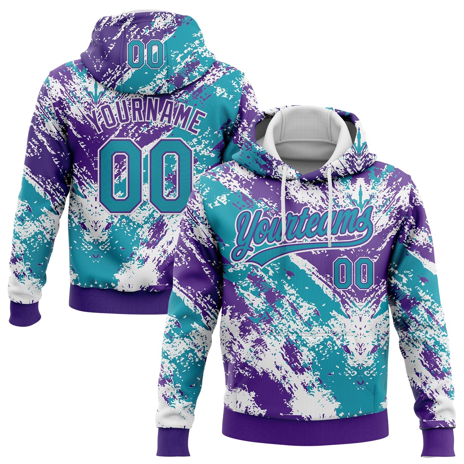 Custom Stitched White Teal Purple-White 3D Pattern Design Abstract Splatter Sports Pullover Sweatshirt Hoodie