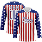 Custom White Red-Royal American Flag Hockey Lace Neck Jersey