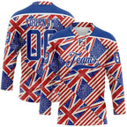 Custom Royal Red Cream-White American Flag Grunge Hockey Lace Neck Jersey