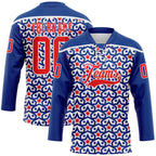Custom Royal Fire Red-White American Flag Hockey Lace Neck Jersey