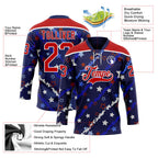 Custom Blue Red-White American Flag Hockey Lace Neck Jersey
