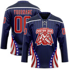 Custom Navy Red Royal-White American Flag Hockey Lace Neck Jersey