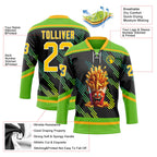 Custom Aurora Green Gold Black-White 3D Pattern Design Foodie Funny Fries Hockey Lace Neck Jersey