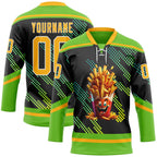 Custom Aurora Green Gold Black-White 3D Pattern Design Foodie Funny Fries Hockey Lace Neck Jersey