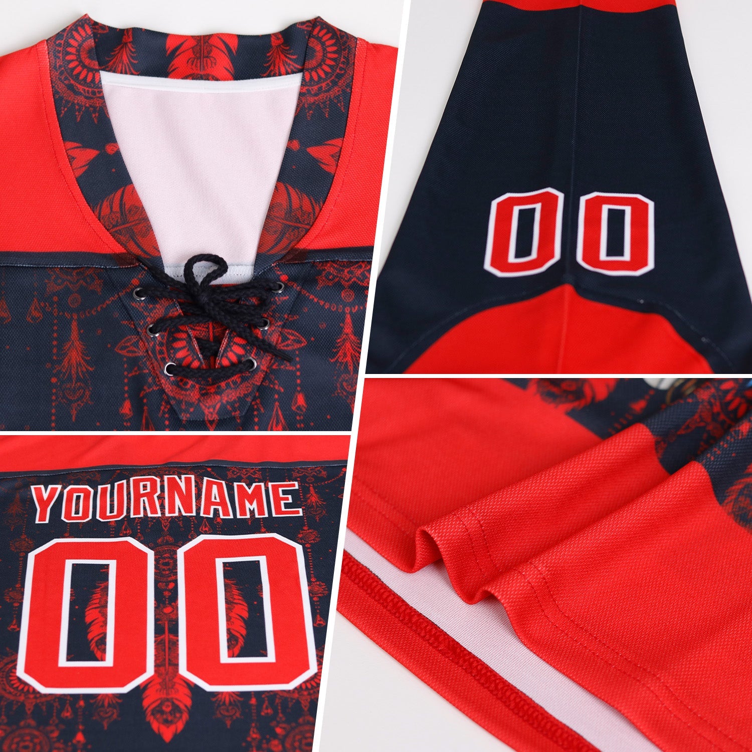 Custom White Bay Orange 3D Pattern Design Foodie Funny Donuts Hockey Lace Neck Jersey