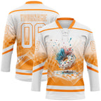Custom White Bay Orange 3D Pattern Design Foodie Funny Donuts Hockey Lace Neck Jersey