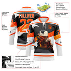 Custom Black Orange-White 3D Pattern Design Foodie Funny Cola Hockey Lace Neck Jersey