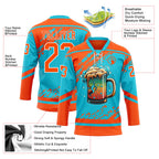 Custom Lakes Blue Orange-White 3D Pattern Design Foodie Funny Beer Hockey Lace Neck Jersey