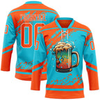 Custom Lakes Blue Orange-White 3D Pattern Design Foodie Funny Beer Hockey Lace Neck Jersey