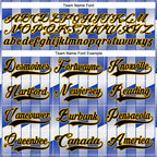 Custom White Black Thunder Blue-Gold 3D Pattern Design Stripe Gradient Hockey Lace Neck Jersey