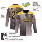 Custom Black Pink Gold-White 3D Pattern Design Stripe Gradient Hockey Lace Neck Jersey