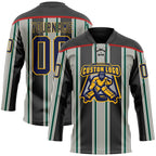 Custom Black Navy Green Red Gold-White 3D Pattern Design Stripe Hockey Lace Neck Jersey