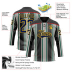 Custom Black Navy Green Red Gold-White 3D Pattern Design Stripe Hockey Lace Neck Jersey