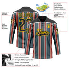 Custom Green Black Red Yellow-White 3D Pattern Design Stripe Hockey Lace Neck Jersey