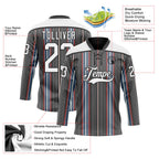 Custom Black White Red-Blue 3D Pattern Design Stripe Hockey Lace Neck Jersey