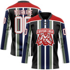Custom Black White Green Navy-Red 3D Pattern Design Stripe Hockey Lace Neck Jersey