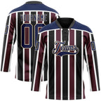 Custom Black Navy Red Cream-White 3D Pattern Design Stripe Hockey Lace Neck Jersey