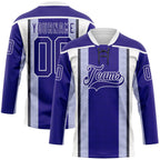 Custom Dark Purple Black-White 3D Pattern Design Stripe Hockey Lace Neck Jersey