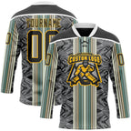 Custom Black Blue Gold-White 3D Pattern Design Stripe Hockey Lace Neck Jersey