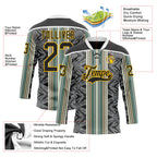 Custom Black Blue Gold-White 3D Pattern Design Stripe Hockey Lace Neck Jersey
